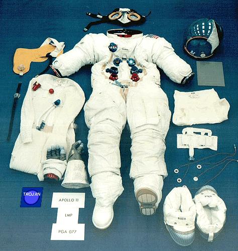 picture of astronaut suit items, including a trojan